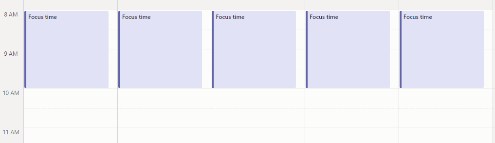 Calendário do Outlook com Focus Time