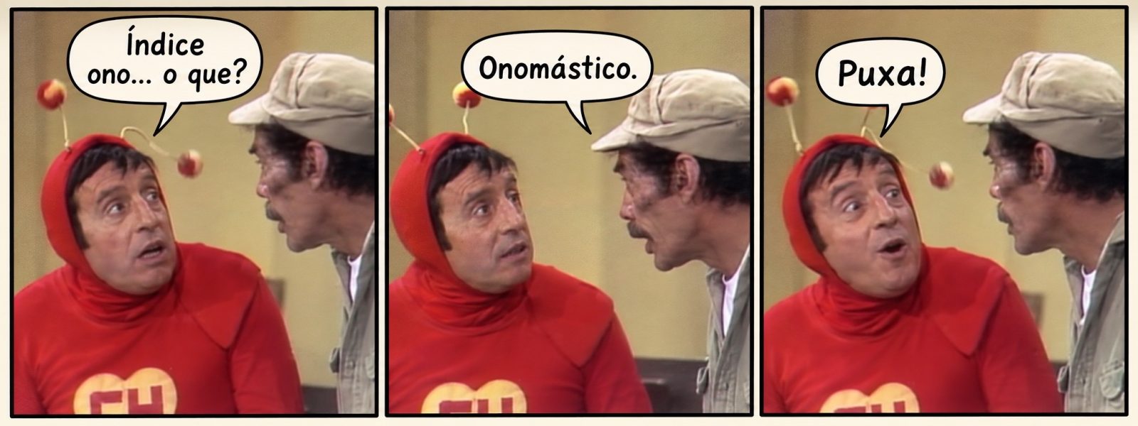 Chapolin, se surpreendendo com a palavra "onimástico"